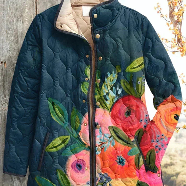 Ludovica | Giacca Trapuntata Fiori su Blu Navy