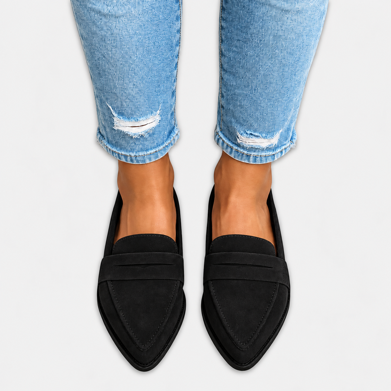 Zaira | Mocassini Tortora a Punta in Suede