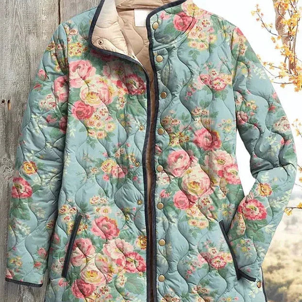 Fiammetta | Giacca Trapuntata Rose su Verde Menta