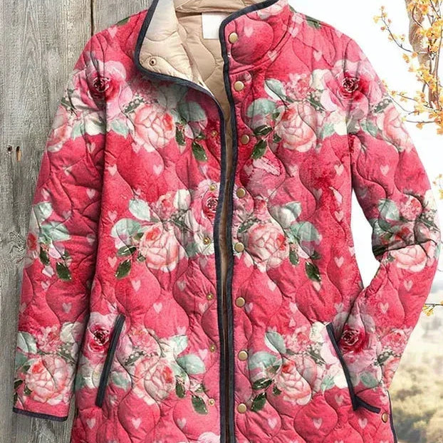 Loredana | Giacca Trapuntata Rose su Rosa Intenso