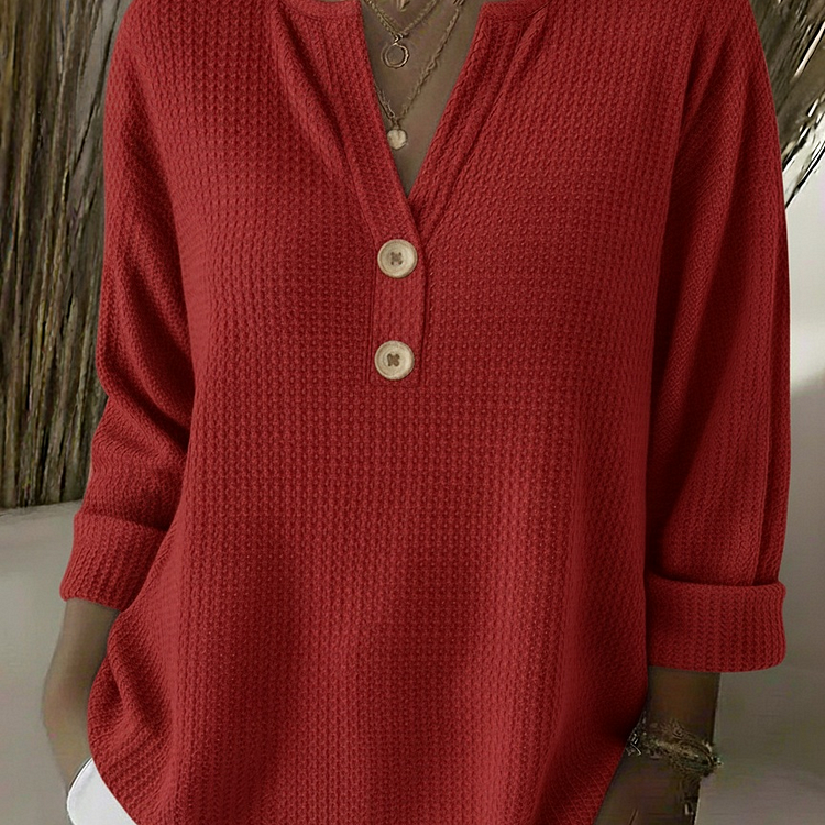 Lucía | Maglietta Henley Goffrata con Bottoni