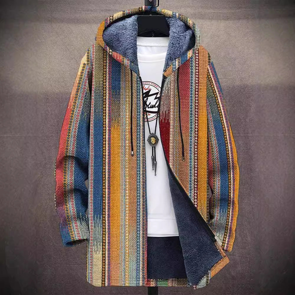 Mirella | Cardigan a Fasce Etniche Blu e Panna