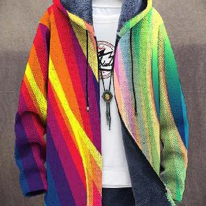 Micaela | Cardigan Lungo a Blocchi Astratti Turchese e Arancio