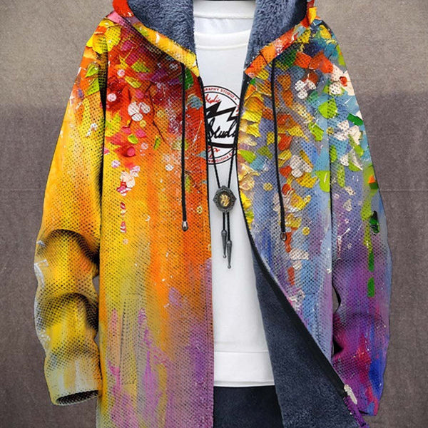 Micaela | Cardigan Lungo a Blocchi Astratti Turchese e Arancio