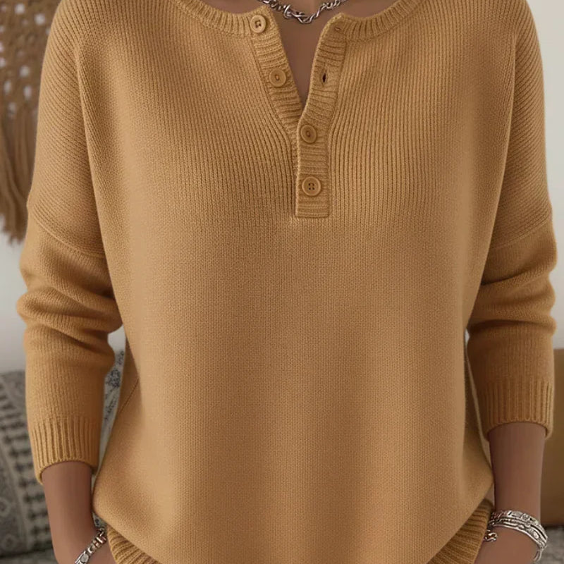 Helena | Maglione a Punto con Bottoni Henley