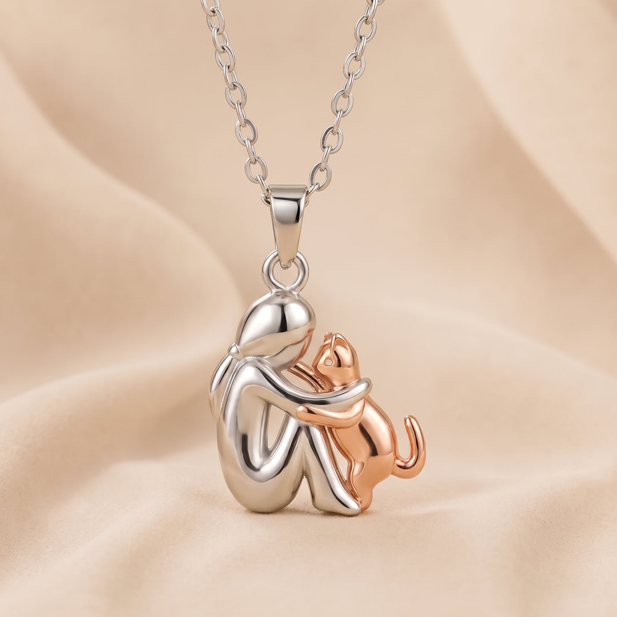 L'Abbraccio Eterno | Collana Donna e Gatto