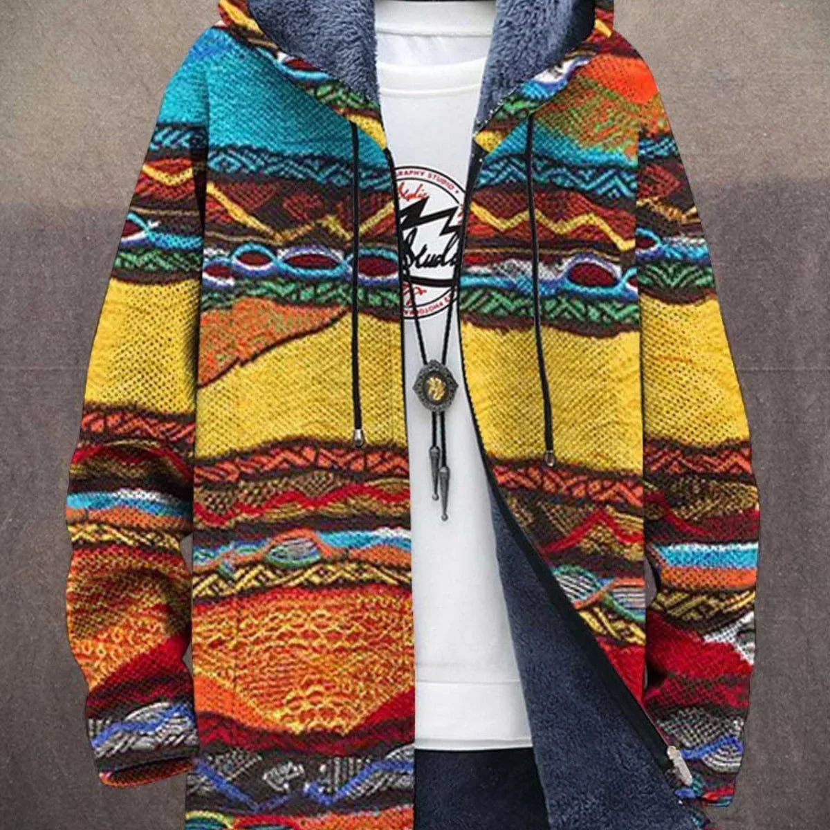 Bruna | Cardigan a Mosaico Rosso, Blu e Verde