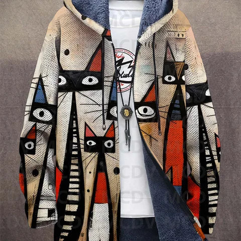 Sabrina | Cardigan con Gatto Cubista Oliva e Oro