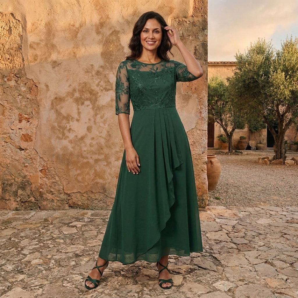 Graziella | Abito Blu Notte con Pizzo Ricamato