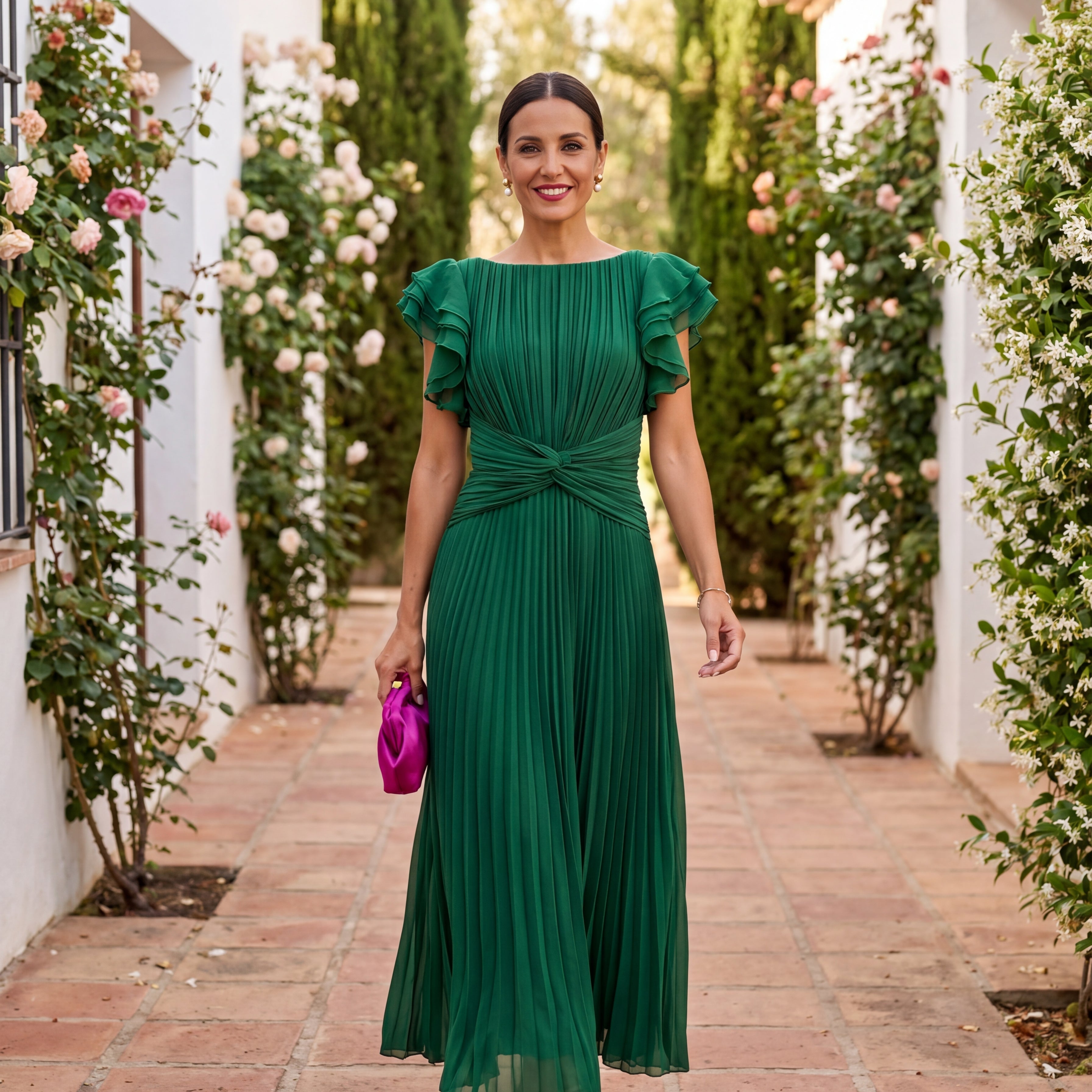 Micaela | Abito Lungo Fucsia Plissettato