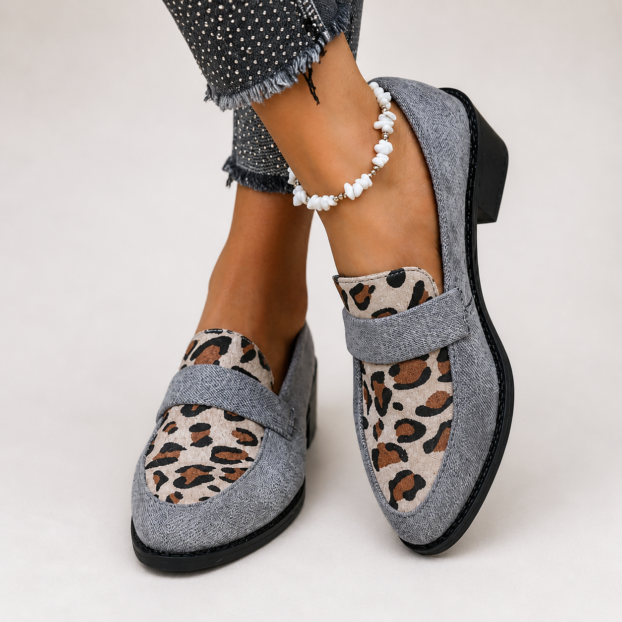 Bruna | Mocassini Cammello con Fascia Leopardata