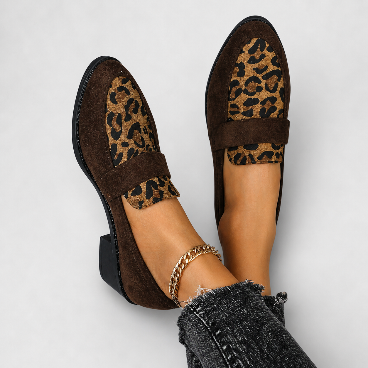 Bruna | Mocassini Cammello con Fascia Leopardata