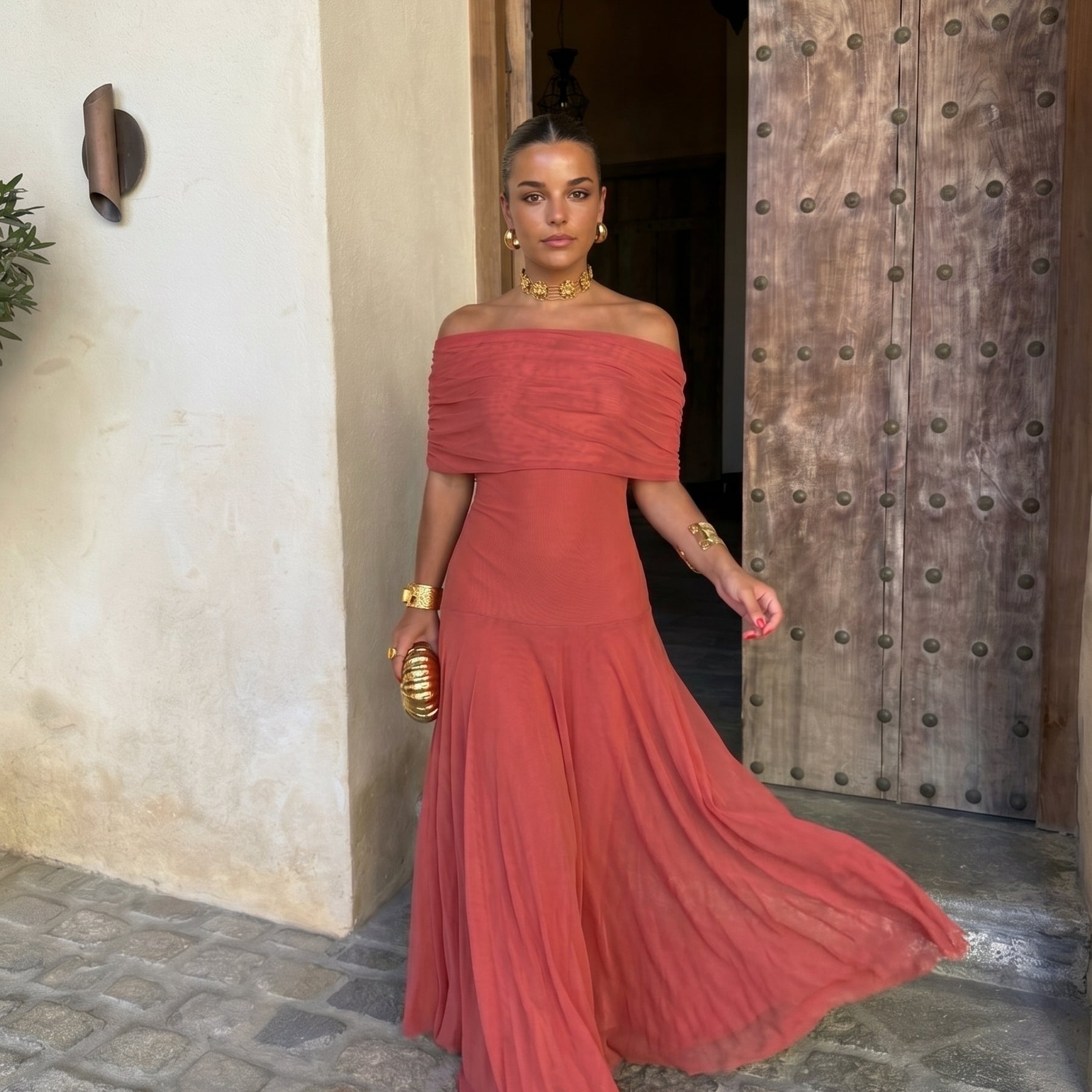 Serena | Abito Lungo Marrone Cacao Monospalla