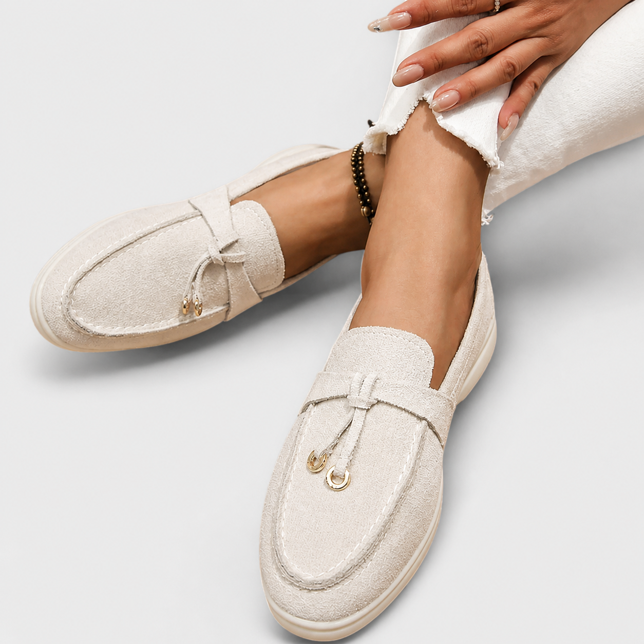 Gemma | Mocassini Beige con Perla