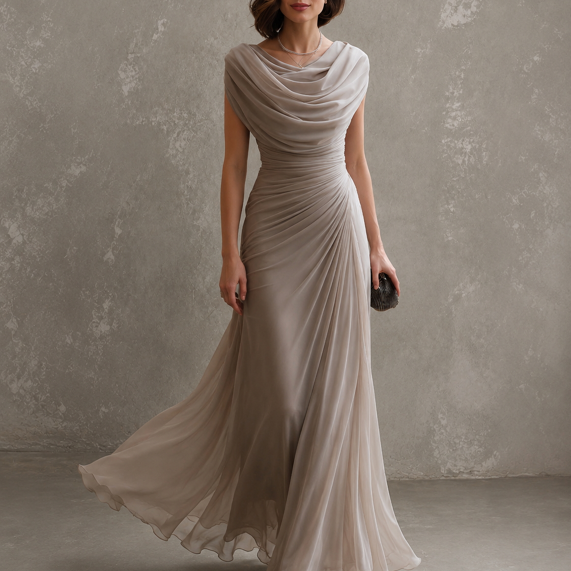Loredana | Abito Lungo Blu Notte Drappeggiato