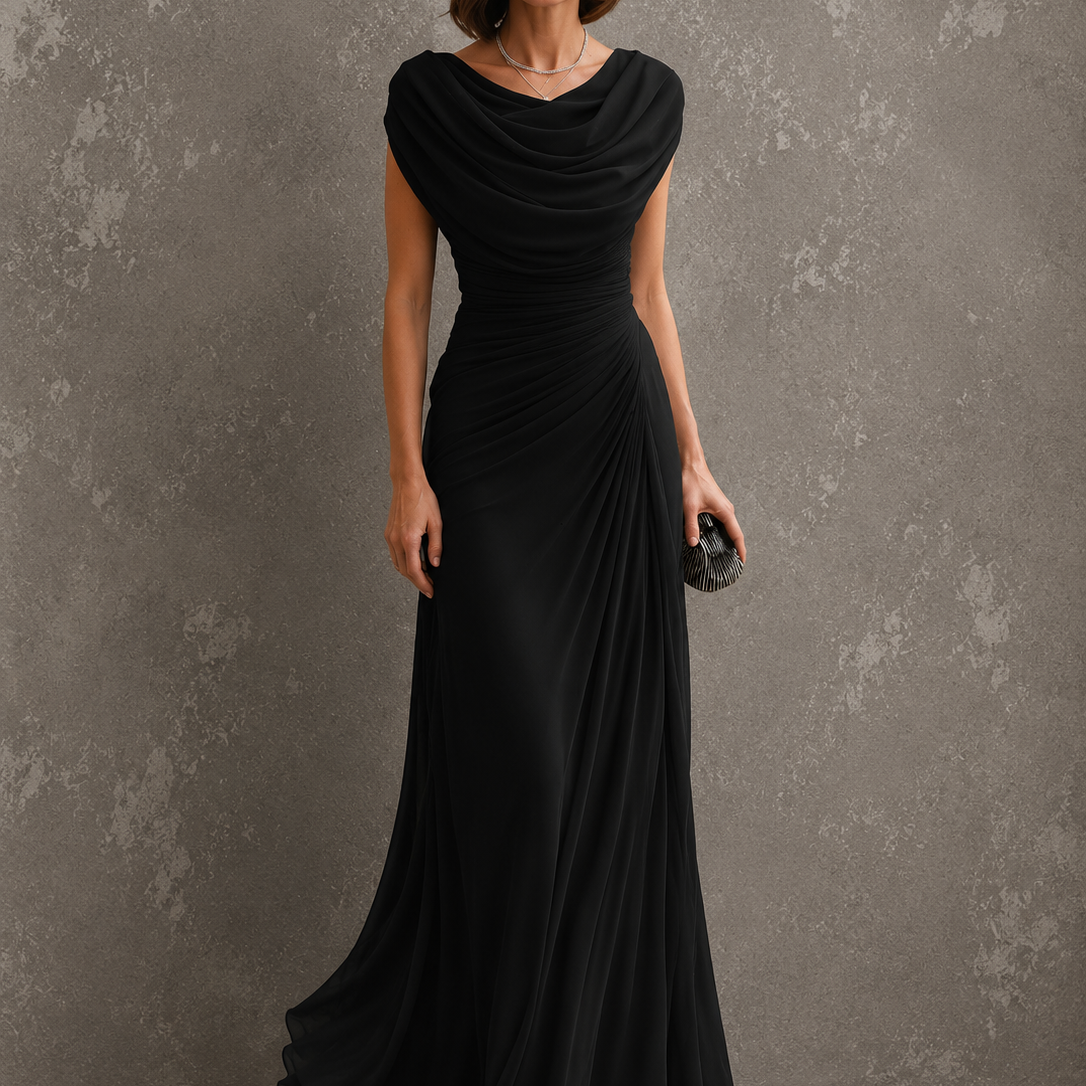 Loredana | Abito Lungo Blu Notte Drappeggiato