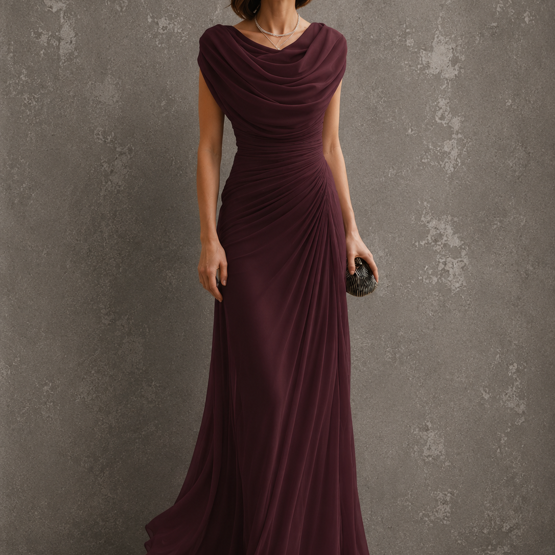 Loredana | Abito Lungo Blu Notte Drappeggiato