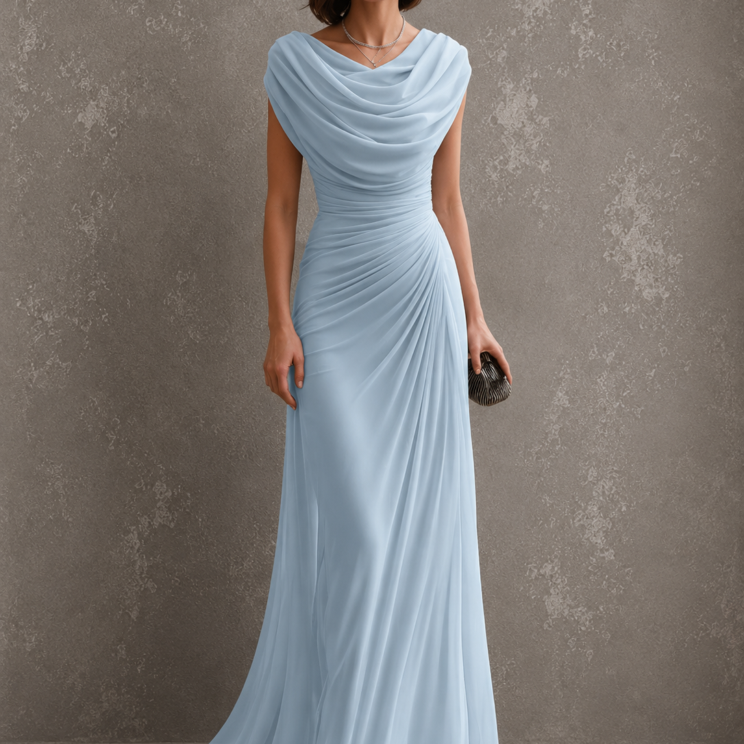Loredana | Abito Lungo Blu Notte Drappeggiato