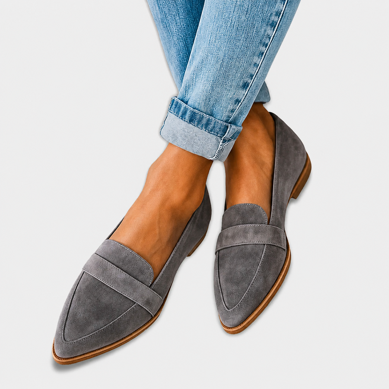Zaira | Mocassini Tortora a Punta in Suede