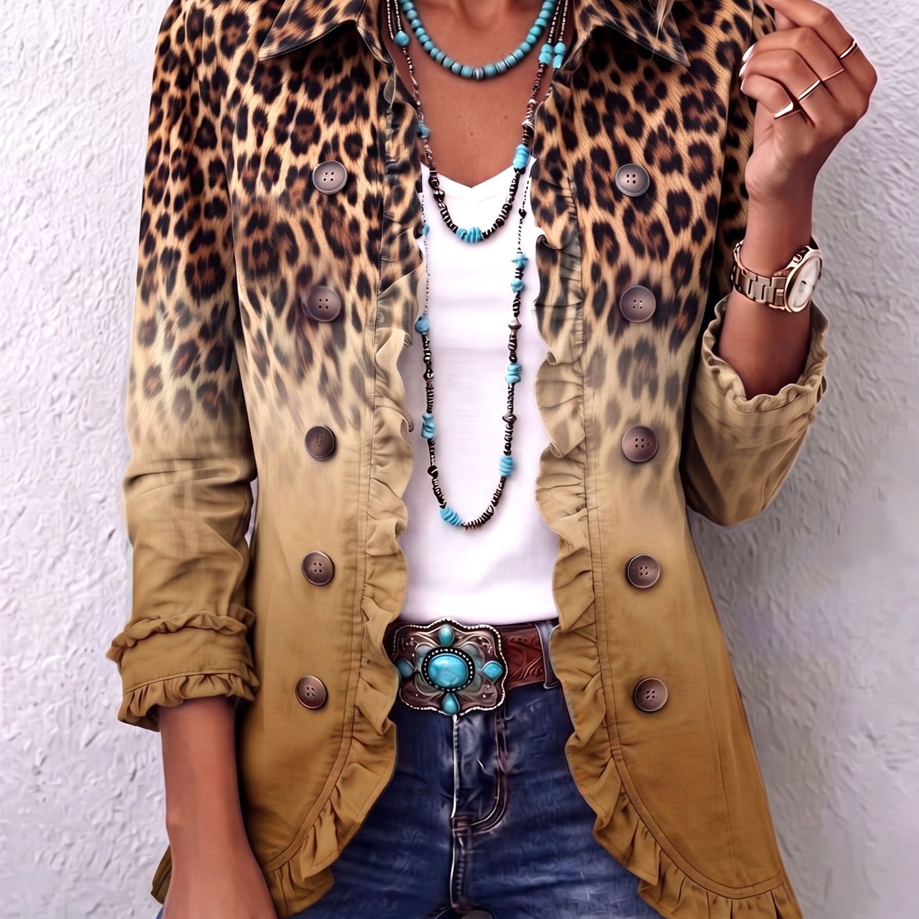 Elspeth™ | Blazer con Volant Leopardo Ombré